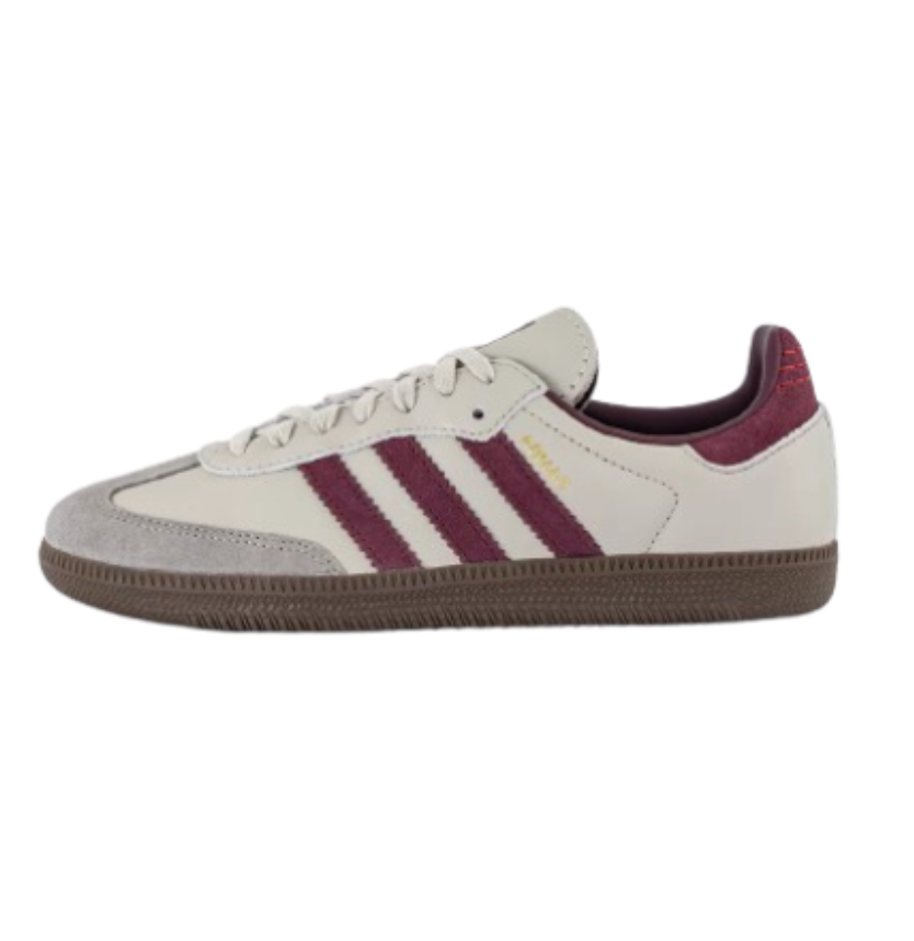Adidass Samba OG Putty Grey Maroon Metallic Gold Womens - Image 3