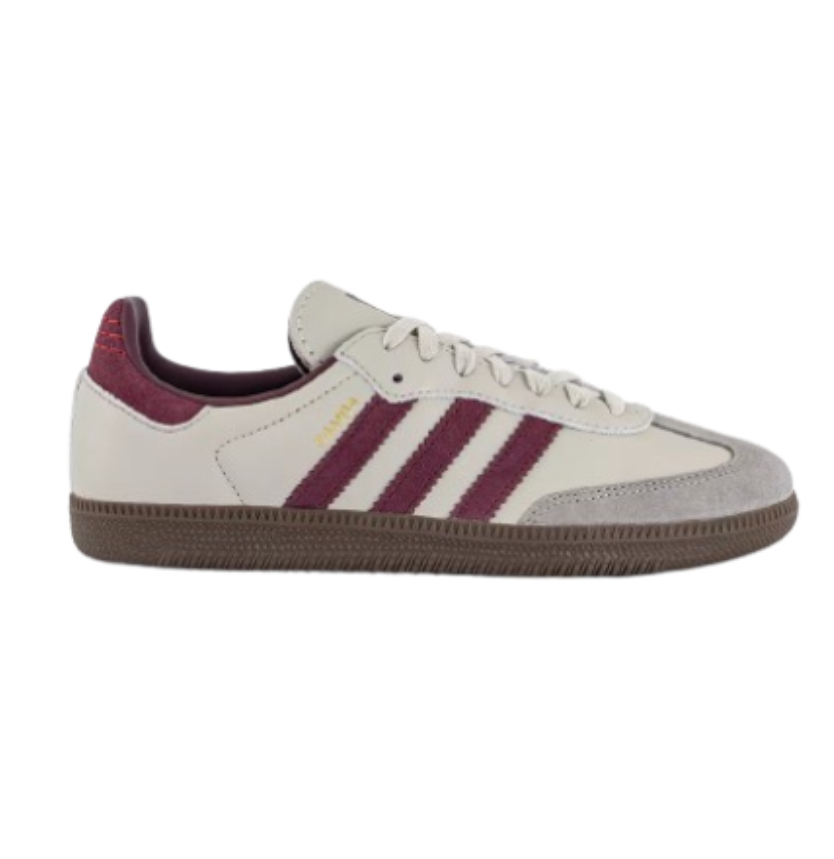 Adidass Samba OG Putty Grey Maroon Metallic Gold Womens