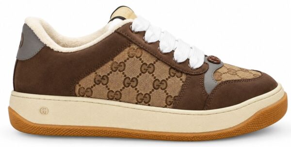 Gucci Screener Designer Sneaker Canvas Leather Brown