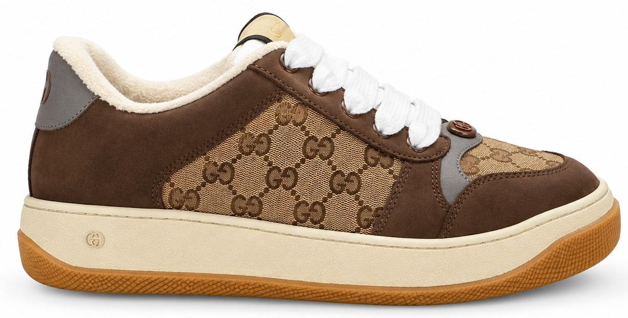 Gucci Screener Designer Sneaker Canvas Leather Brown