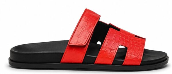 Hermes Chypre Sandals Orange-Red Crocodile Embossed Texture