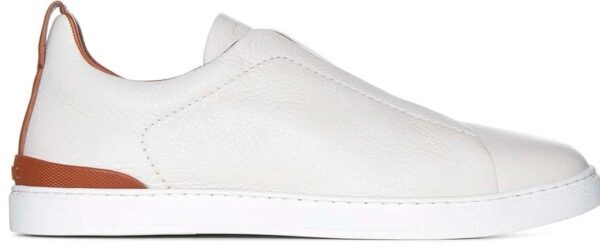 Zegna white Deer Skin Grained Leather Triple Stitch