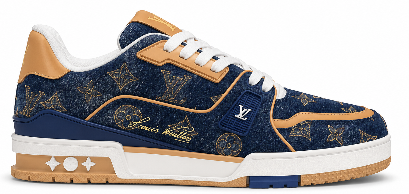 LOUIS VUITTON PREMIUM MONOGRAM “DENIM CALF LEATHER TRAINERS”