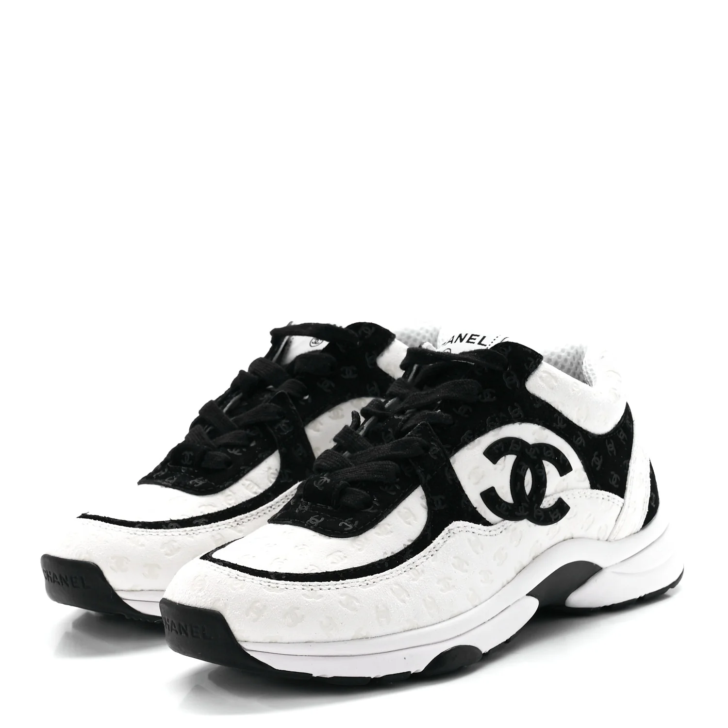 CHANEL CC EMBOSSED LOGO WHITE BLACK SUEDE - Image 3