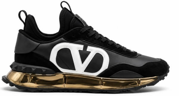 VALENTINO GARAVANI BLACK SUEDE METALLIC GOLD