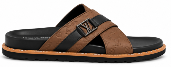 Louis Vuitton Monogram Cross-Strap LV Logo Buckle Premium Slides