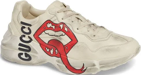 Gucci Rhyton Leather Sneakers with Lip Print - Image 2