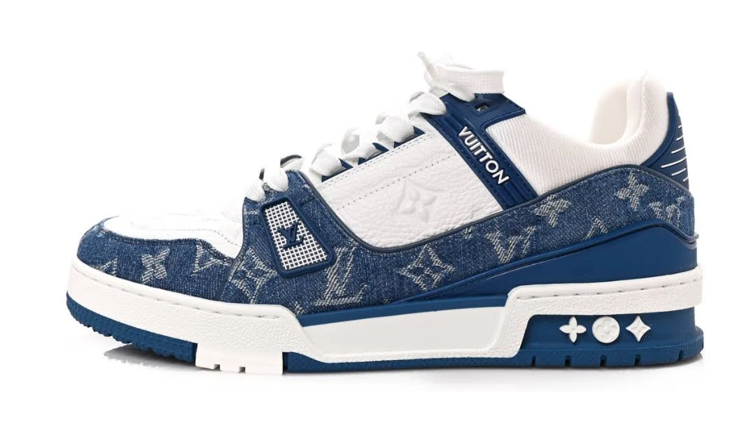 Louis Vuitton LV Trainer White Blue Denim With All Accessories - Image 2