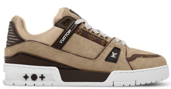 Louis Vuitton Trainer Sneaker Beige Suede Calf Leather Iconic Monogram Canvas Premium Sneakers